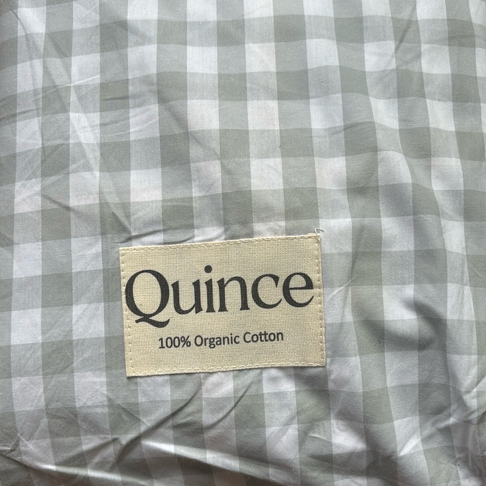 NWT QUINCE Classic Organic Percale Sheet Set Full Blue Fog Gingham 9228